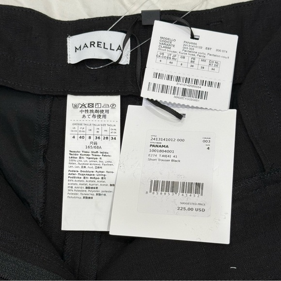 MARELLA by Max Mara Panama Linen Pleated High Waist Belted Shorts Black NWT $225 - Picture 4 of 16